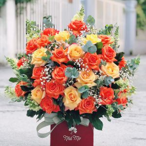 lẵng hoa hồng tone cam cá tính 